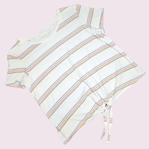 American Eagle Women's Short Sleeve Striped White Tee Size Small - Picture 1 of 3